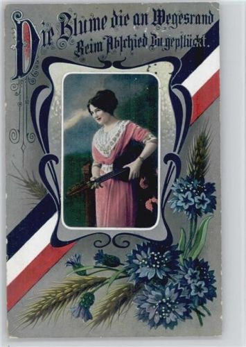 1915 Die Blume die am Wegesrand, beim Abschied du gepflückst - schwarz-weiß-rot - Frau mit Gitarre - Kornblumen und Ähren -