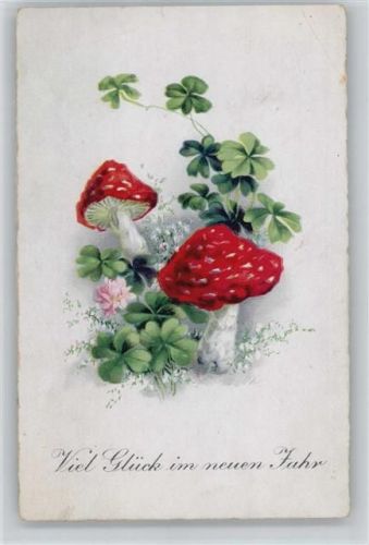 1943 Neujahr, Glücksklee und Fliegenpilze