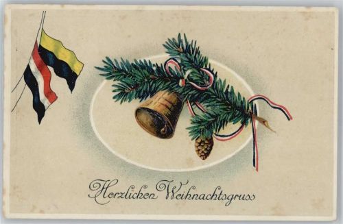 1914 Tannenzapfen, Glocke und Fahnen, Weihnachten