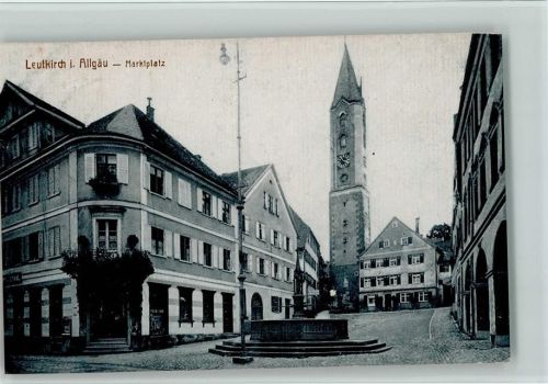 Leutkirch 1908 Marktplatz mit Brunnen, Kirche, gute Erhaltung AK