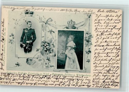 1897 Erbprinz Wilh. Friedrich zu Wied u. Pauline v. Württ. Ak Kl. Stempelspuren