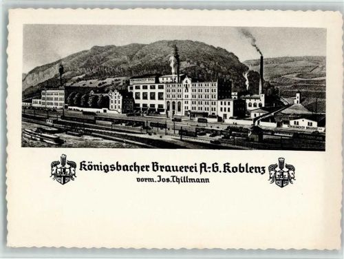 Koblenz Königsbacher Brauerei , qualmende Schornsteine, gute Erhaltung AK