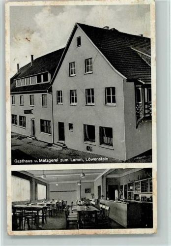 Löwenstein Gasthaus u. Metzgerei zum Lamm mit Innenansicht AK