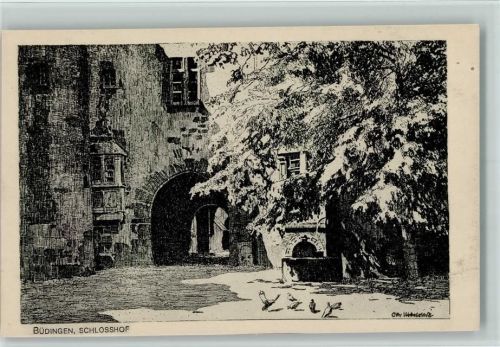 Büdingen Schloßhof - Federzeichnung Nr.5 , Verlag Mandt, sehr gute Erhaltung AK