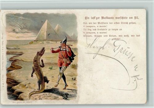 1903 Ein lustiger Musikant marschierte am Nil - Krokodil - Verlang Franck Serie I Nr. 9 AK