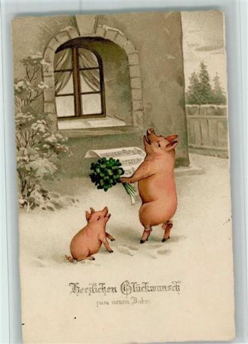 Neujahr - Schweine singen AK Gute Erhaltung