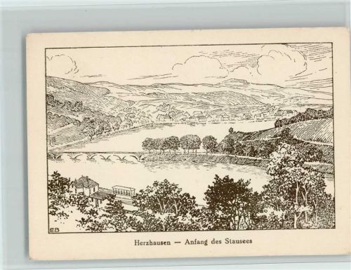Herzhausen Federzeichnung , Anfang des Stausees , Gute Erhaltung AK