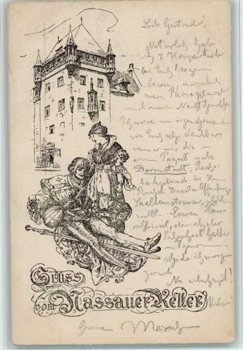 Nassau 1899 Gruss vom Nassauer Keller - Federzeichnung
