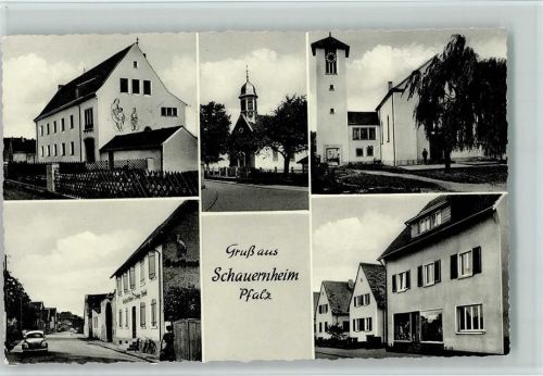 Schauernheim 1960 versch. Ansichten, VW Käfer, Lebensmittelgeschäft, Gasthaus, gute Erhaltung AK