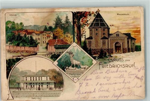 Friedrichsruh 1899 Bahnhof, Schloß, Mausoleum, fleckig, Eckknick