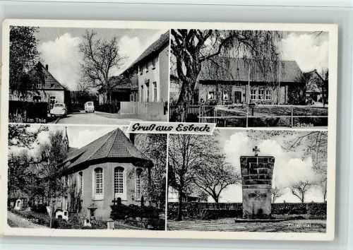 Esbeck 1960 Kriegerdenkmal, Kirche, Im Thie, Schule, gute Erhaltung AK