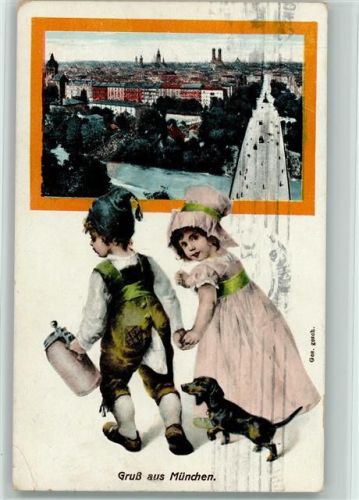 München Kinder Bierkrug Dackel Prägedruck Passepartout