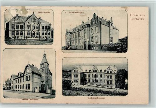 Lübbecke 1910 selekta Schule, Postamt, Krankenhaus AK