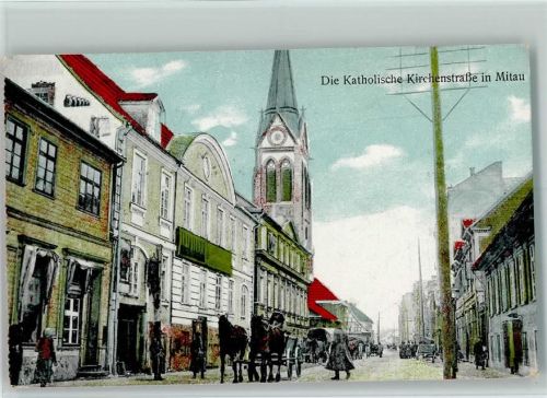 Mitau 1920 Kath. Kirchenstraße - Militär Kolonne