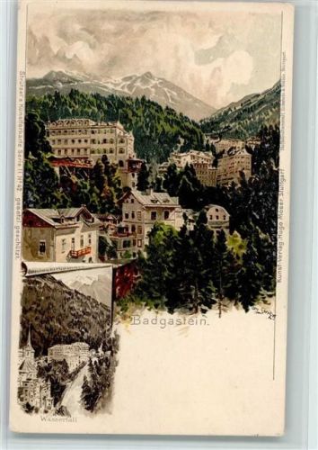 Bad Gastein 1900 Teilansicht mit Wasserfall AK