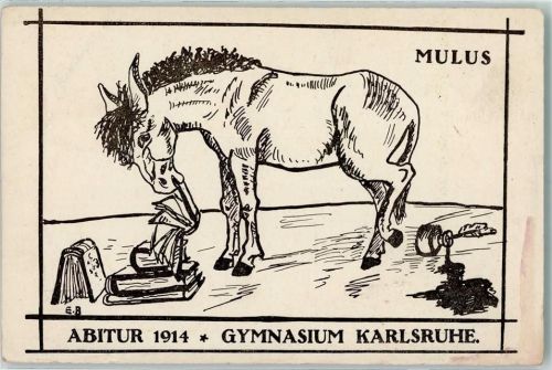 Karlsruhe Gymnasium Karlsruhe 1914 Esel Tintenfaß AK