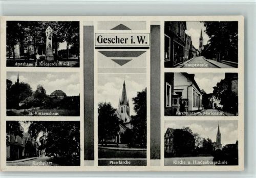 Gescher Amtshaus Kriegerdenkmal St. Vinzenzhaus Kirchplatz Pfarrkirche Hauptstraße Marienstift Kirche Hindenburgschule Mehrfachaufnhame