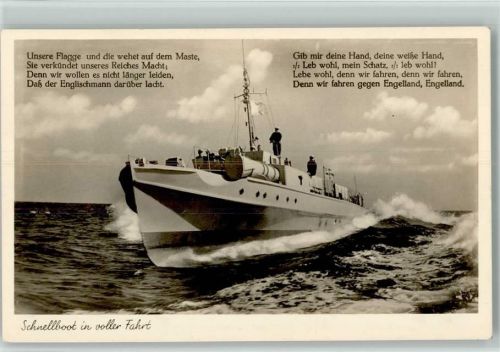 Schnellboot in voller Fahrt , wir fahren gegen Engelland AK