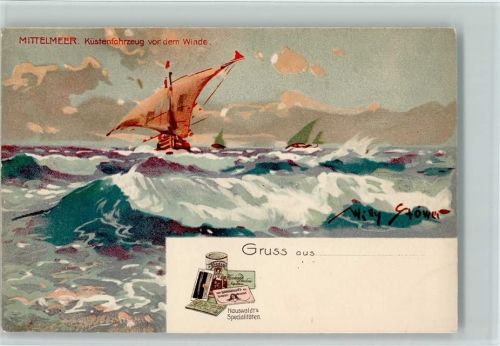 1912 Werbung : Hauswaldt Spezialitäten - Mittelmeer, Küstenfahrzeug - sehr gute Erhaltung AK