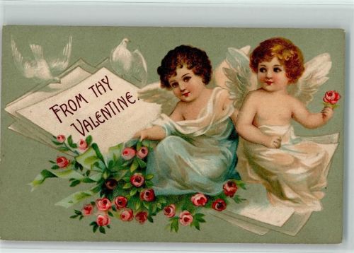 1909 From the Valentine - Engel mit Rosen imd Briefen - Poesie