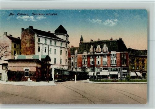 Ostrava Denisovo namesti ca 1925 , Straßenbahn AK Gute Erhaltung