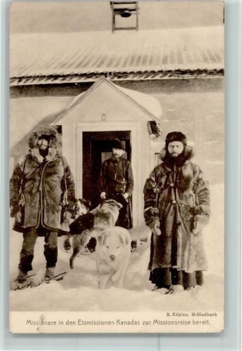1913 Missionare in den Eismissionen Kanadas zur Missionsreise bereit Hunde Winter