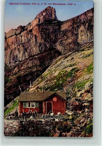 Glärnisch 1920 Glärnisch Clubhütte mit Nebelkäppler u. Hüttenstempel