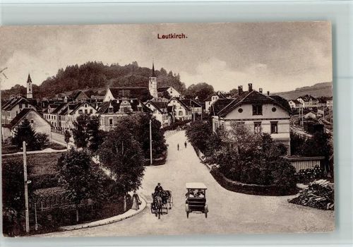 88299 W7970 Leutkirch im Allgäu 1910 - Schönes Strassenbild mit Kutsche u. Automobil, gute Erhaltung AK