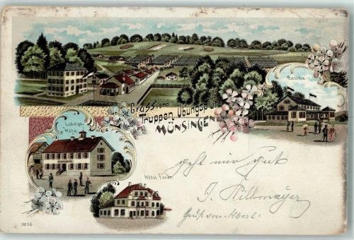 Münsingen Truppen-Übungsplatz Ludwigshöhe Hotel Fezer Casino Lithographie
