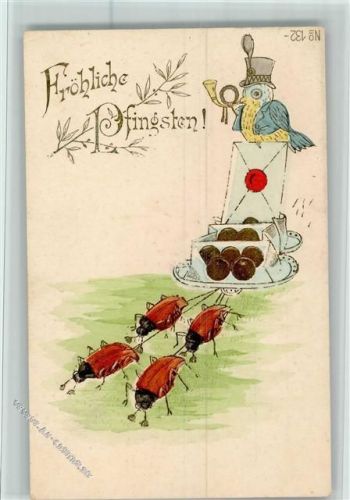1905 Pfingsten - Maikäfer ziehen Geldtaler, Vogel als Postillon , AK