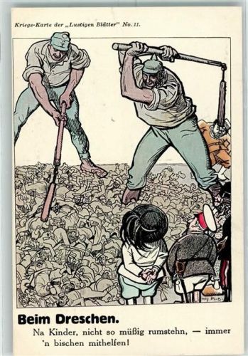 Nr. 11 Karikatur Propaganda Zweierbund beim Dreschen AK