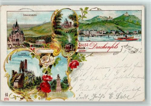 Drachenfels 1902 Drachenburg Ruine Drachenfels Denkmal Panorama Dampfer Mehrfachaufnahme