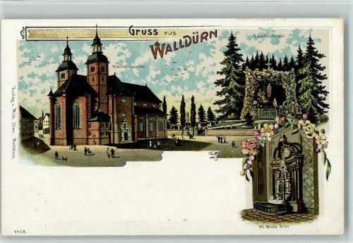 Walldürn 1898 Gruss aus - Wallfahrtskirche, Lourdes Grotte, gute Erhaltung AK