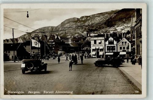 Bergen 1935 Torvet Almenning Fahne Schiffspoststempel Hapag M.S.St Louis