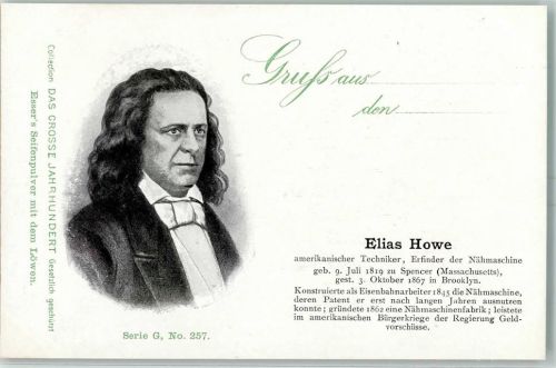 1900 Werbung Esser Seifenpulver Das Grosse Jahrhundert Serie G Nr. 257 - Elias Howe Erfinder der Nähmaschine AK
