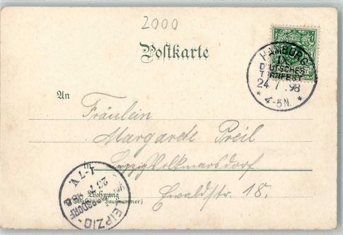 Hamburg SST Hamburg Turnfest 24.7.1898 Bild: Gruss aus Hafen Lithographie