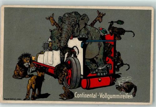 1918 Vollgummireifen Tiere Affen Elefant Löwe AK