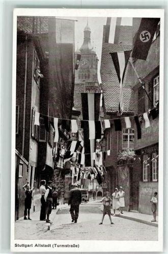 Stuttgart WK II Turmstraße im Festschmuck AK