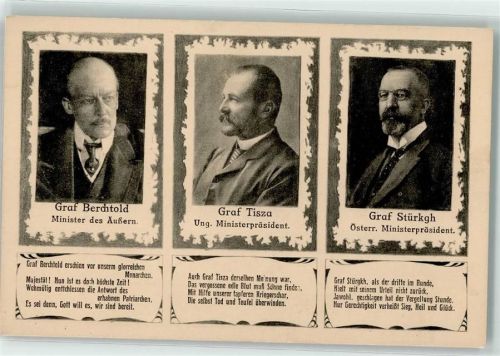 Graf Berchthold, Graf Tisza ungar. Ministerpräsident und Graf Stürkgh österr. Ministerpräsident Adel WK I Serbien Krise
