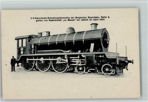Serie 18 Nr. 1 Verlag Leonhardt - 2 C Vierzyl. Schnellzuglok der Belgischen Staatsbahn, Reihe 9, gebaut 1904 La Meuse bei Lüttich