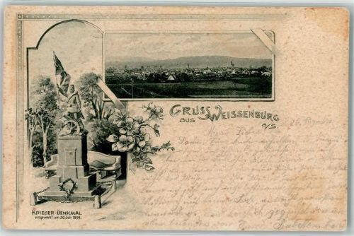 Weißenburg 1899 Krieger-Denkmal eingeweiht 30.07.1899 Soldat Fahne Kanone