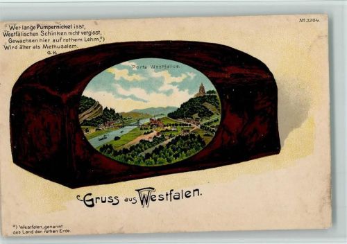Porta Westfalica 1917 Gruss aus - Westfalen - Bild ist in einem Brot abgebildet.- Verlag Kaulmann 3264