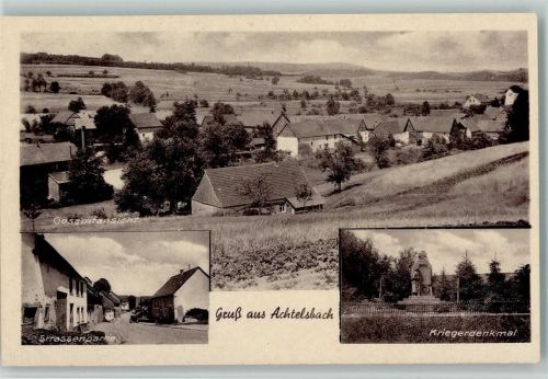 Achtelsbach 1940 Kriegerdenkmal, Strassenpartie, Teilansicht AK