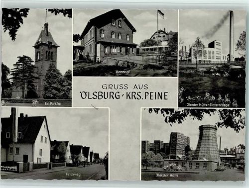 Ölsburg Ilseder Hütte qualmender Schrnstein, Bahnhof, sehr gute Erhaltung AK