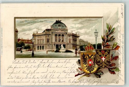 Wien 1901 Deutsches Volks-Theater Wappen Passepartout