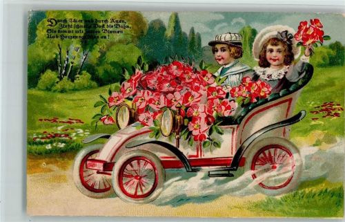 1917 Kinder im Blüten-Automobil