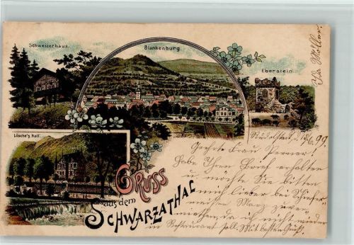 Schwarza 1899 Schwarzathal Schweizerhaus Blankenburg Eberstein Lösches Hall