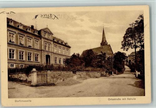 08297 O9151 Dorfchemnitz b Stollberg, Erzgeb - Ortsstrasse mit Schule