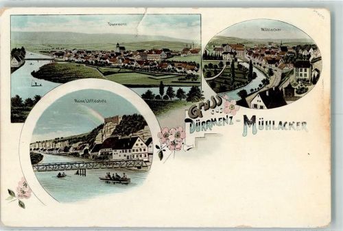 75417 W7130 Dürrmenz Gebrauchsspuren Dürrmenz Mühlacker Ruine Löffelstelz Lithographie Einriss