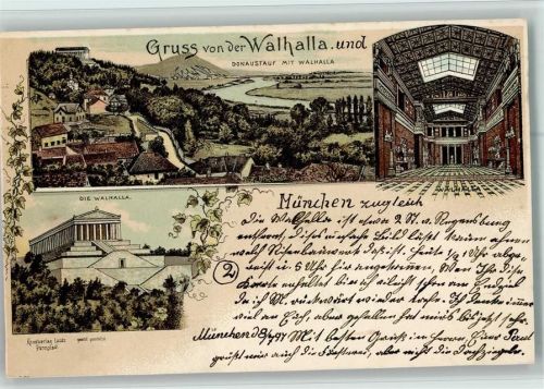 Donaustauf 1907 Ortsansicht Donaustauf mit Walhalla Innenaufnahme Walhalla